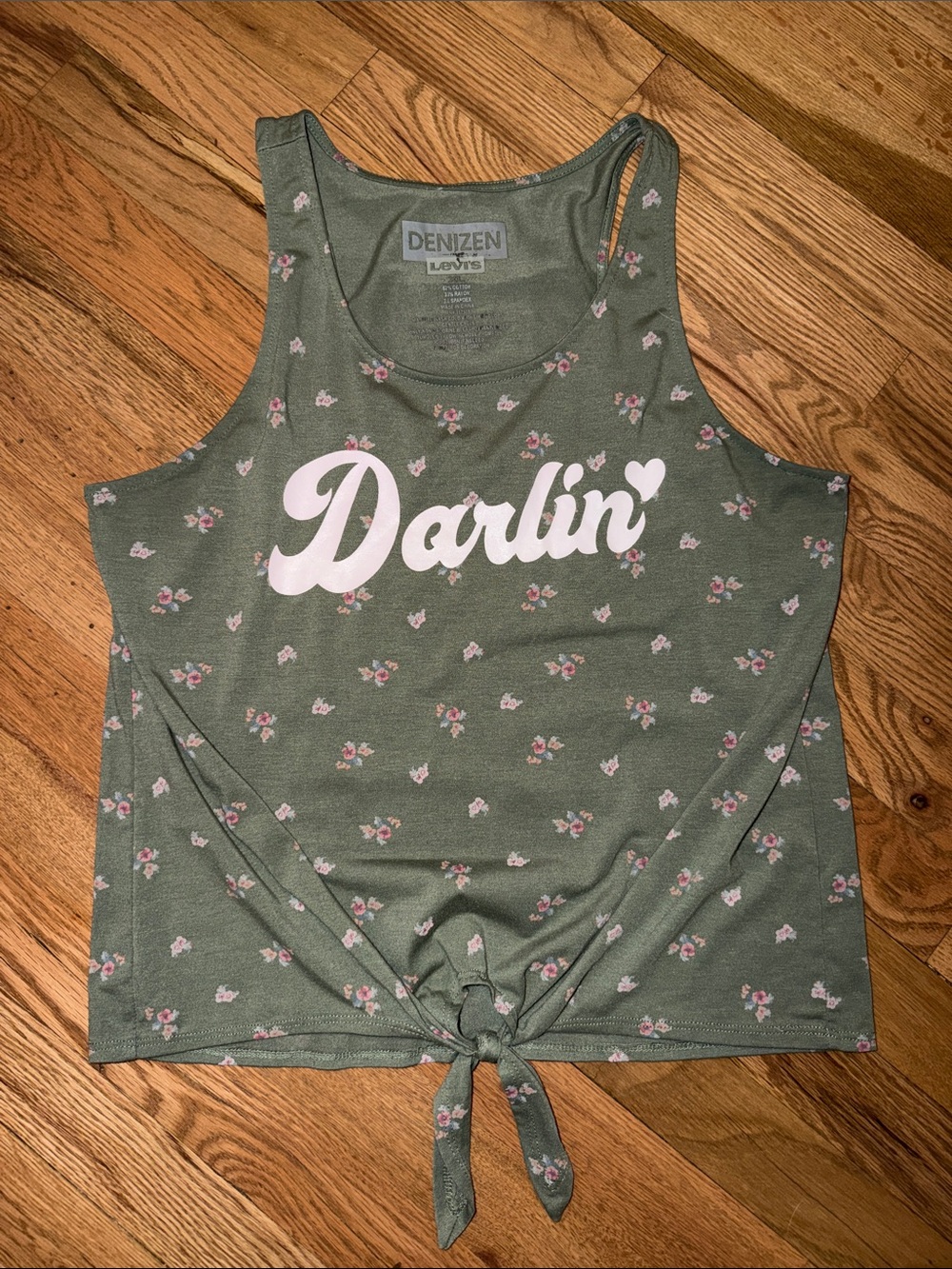 Denizen from Levi's Olive Floral 'Darlin'' Tie-Knot Tank Size XL